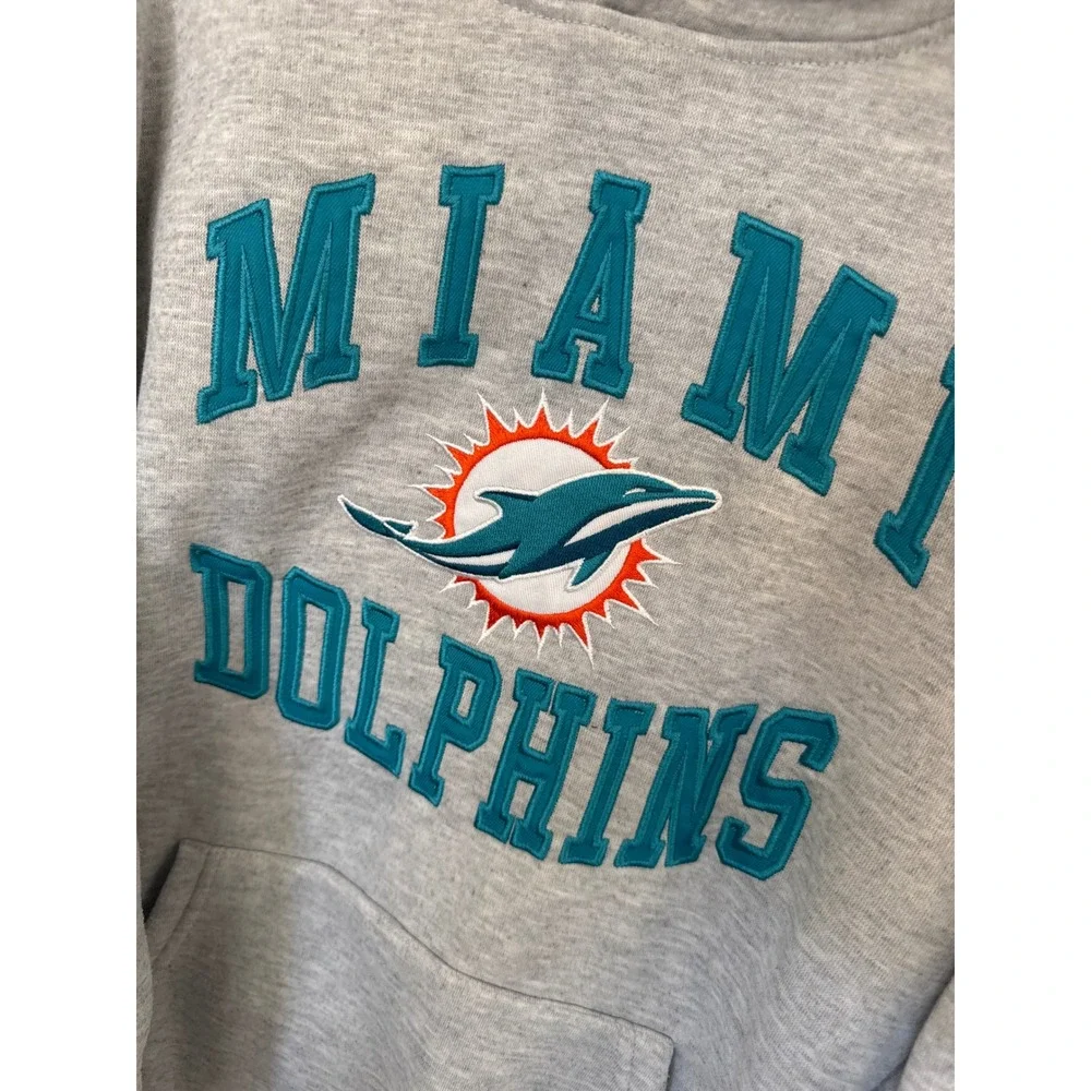 Licensed NFL Miami Dolphins Embroidered Youth Gray Pullover Hoodie size 14-16